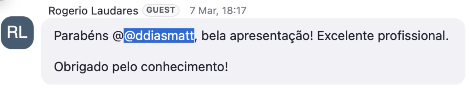 Depoimento de aluno de uma formação do Mateus