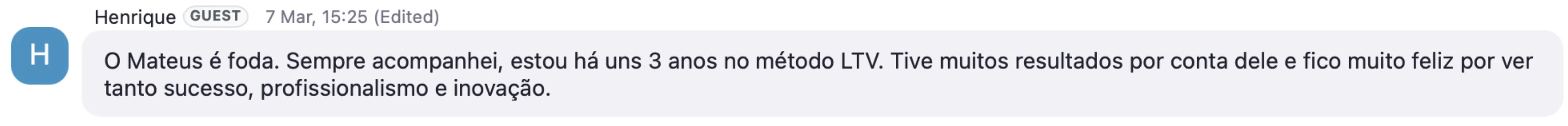 Depoimento de aluno de uma formação do Mateus