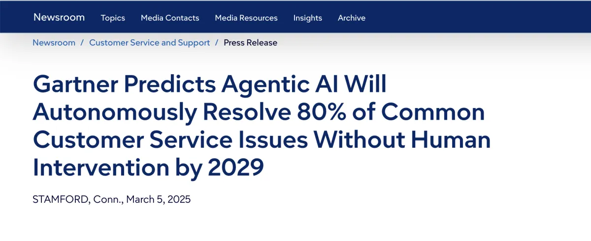 Manchete da Gartner: IA agêntica vai resolver sozinha 80% dos chamados comuns de atendimento até 2029.